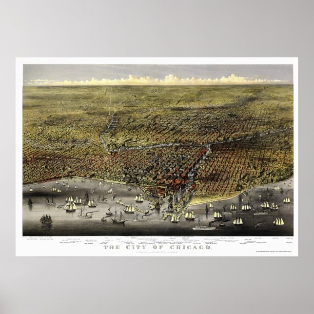 Chicago, IL Panoramic Karta - 1874 Poster (Framsidan)