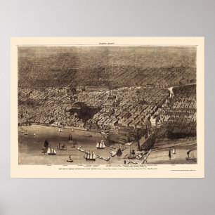 Chicago, IL Panoramic Karta - 1874 Poster