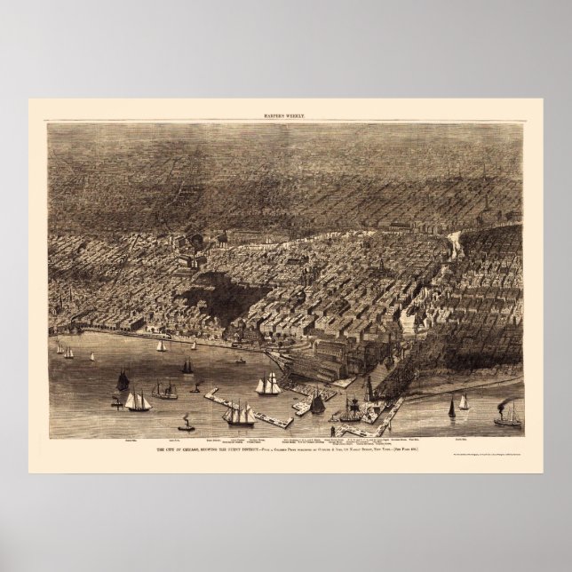 Chicago, IL Panoramic Karta - 1874 Poster (Framsidan)