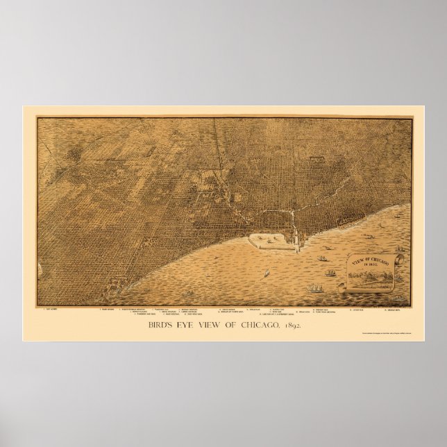 Chicago, IL Panoramic Karta - 1892a Poster (Framsidan)
