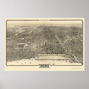 Chicago, IL Panoramic Karta - 1916 Poster
