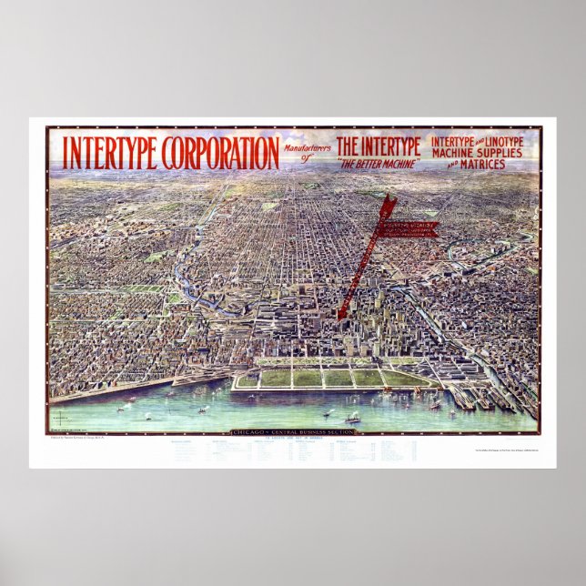 Chicago, IL Panoramic Karta - 1916 Poster (Framsidan)