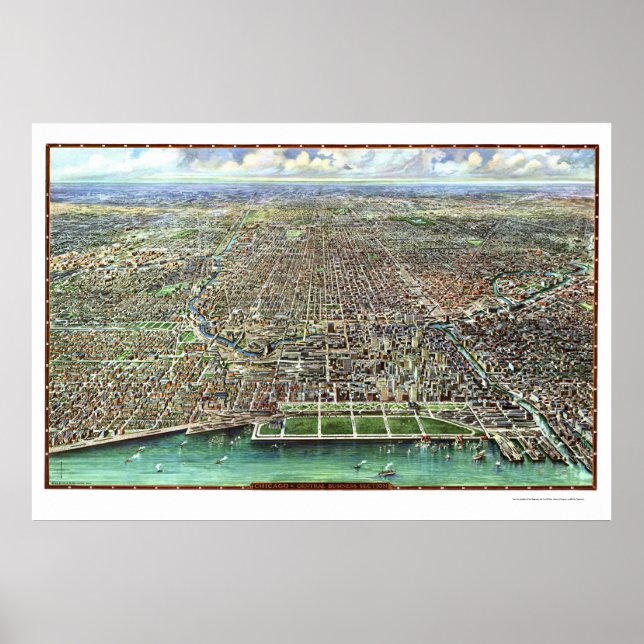 Chicago, IL Panoramic Karta - 1916 Poster (Framsidan)