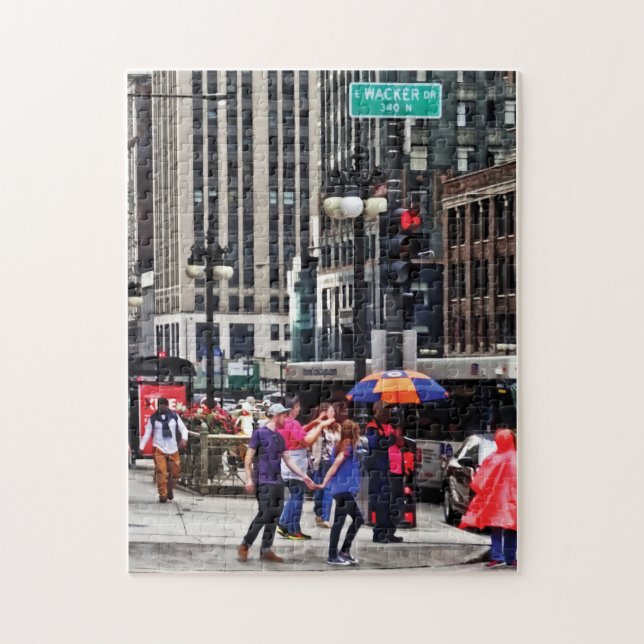 Chicago IL - Rainy Day on E Wacker Drive Pussel (Vertikal)
