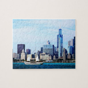 Chicago IL - Schooner Against Chicago Skyline Pussel