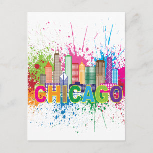 Chicago IL Skyline Abstrakt Färg Illustration Vykort
