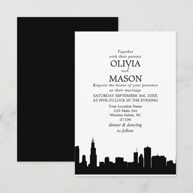 Chicago Il Skyline Cityscape Wedding bjudande Inbjudningar (Fram/baksida)