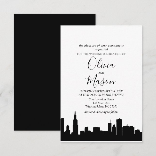 Chicago Il Skyline Cityscape Wedding bjudande Inbjudningar (Fram/baksida)