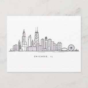 Chicago IL stadsillustration Vykort