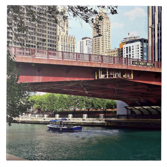 Chicago IL - Vatten Taxi under Columbus Dr Bridge Kakelplatta (Framsidan)