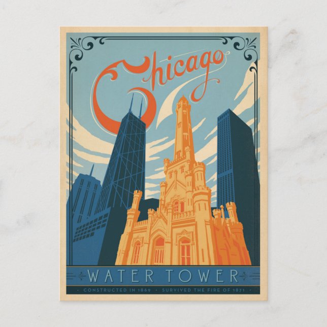 Chicago, IL - Vatten Torn Vykort (Framsida)