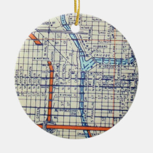 Chicago IL-vintagekarta Julgransprydnad Keramik