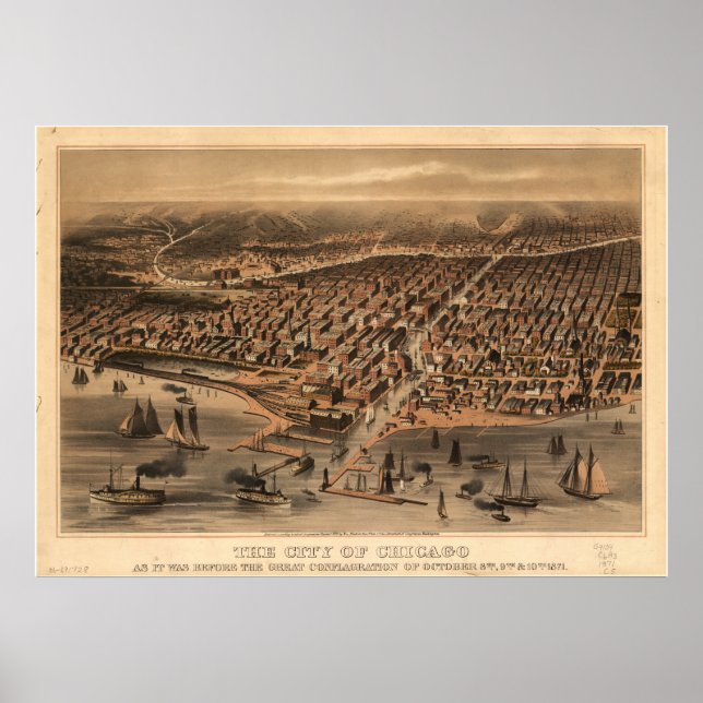 Chicago Illinois 1871 Antique Panoramic Karta Poster (Framsidan)