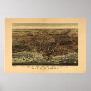 Chicago Illinois 1892 antika panorama- karta Poster