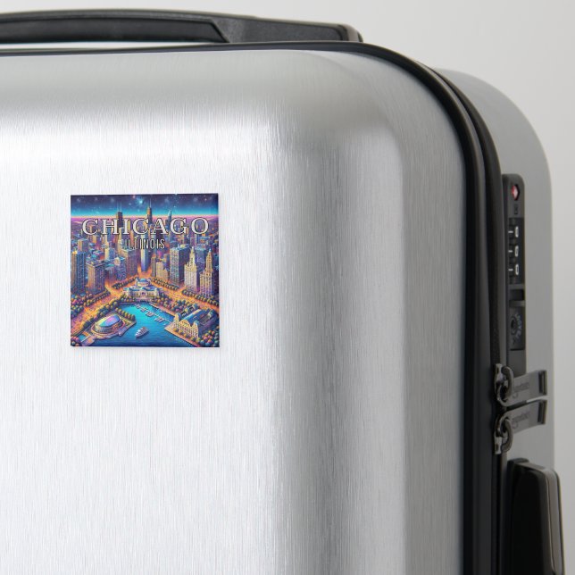 Chicago Illinois 3 Souvenir Kylskåpsmagnet (In Situ (Luggage))