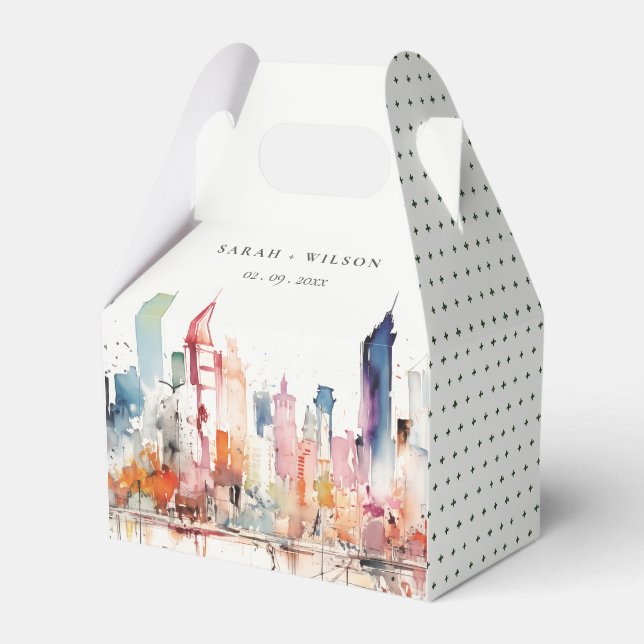 Chicago Illinois Akvarell Landskaps Bröllop Presentaskar (Framsidan Sidan)