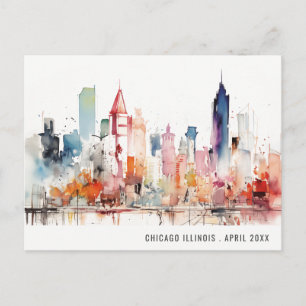 Chicago Illinois Akvarell Landskapsresa Vykort