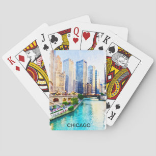 Chicago Illinois Akvarell Stadsvy Casinokort