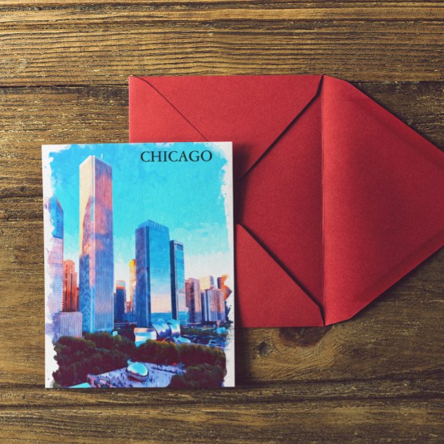 Chicago Illinois Akvarellillustration Vykort (Chicago Illinois Watercolor Illustration Postcard)