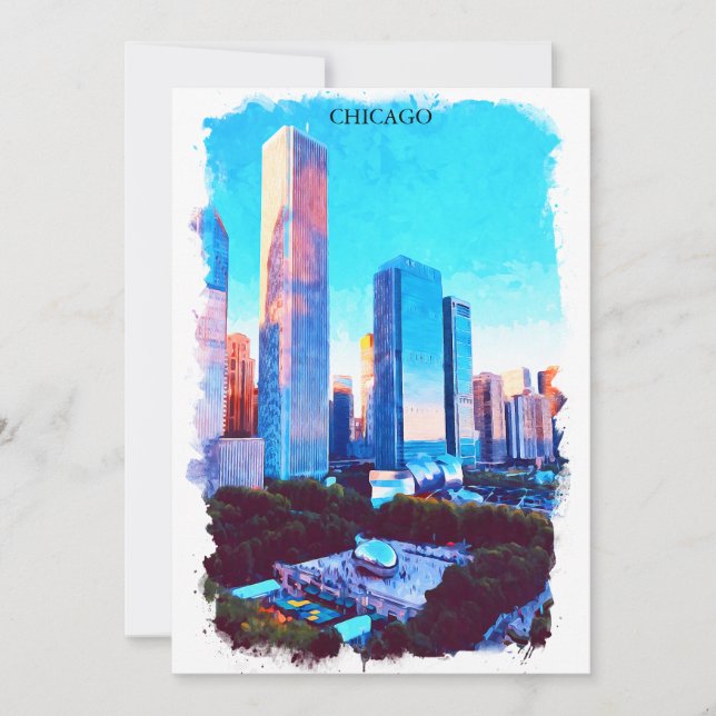 Chicago Illinois Akvarellmålning Illustration Kort (Framsida)