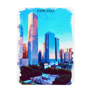 Chicago Illinois Akvarellmålning Illustration Magnet