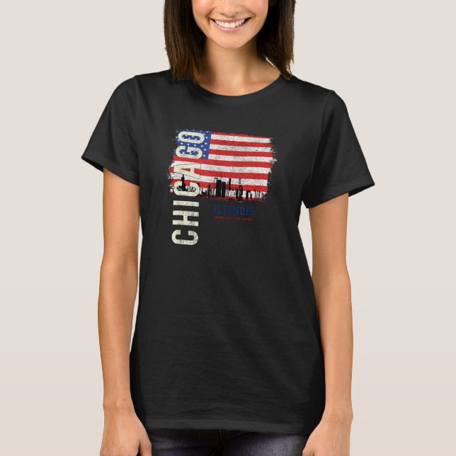 Chicago Illinois Amerika Usa T Shirt (Framsida)