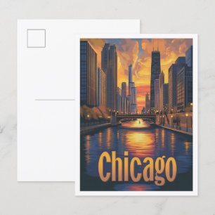 Chicago Illinois Art Vintage resor Illustration Vykort