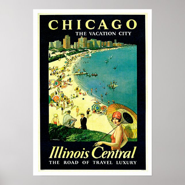 Chicago Illinois Beach Vintage resor Poster (Framsidan)