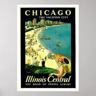 Chicago Illinois Beach Vintage resor Poster