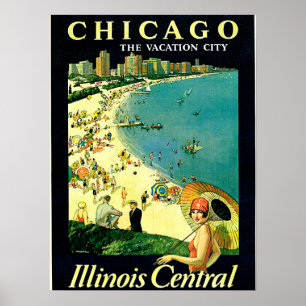 Chicago Illinois Beach Vintage resor Poster