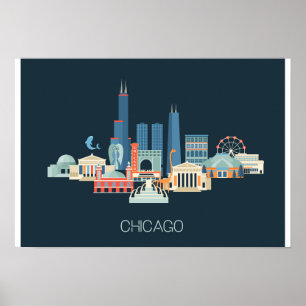 Chicago, Illinois Blått design Poster
