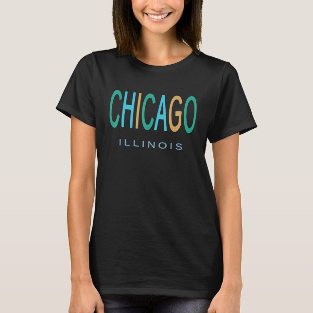 CHICAGO ILLINOIS Blue Green and Yellow Orange IL T Shirt (Framsida)