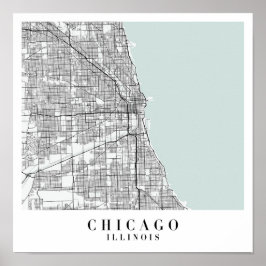 Chicago Illinois Blue Vatten Street Karta Poster