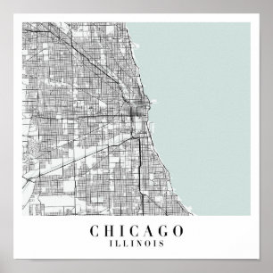Chicago Illinois Blue Vatten Street Karta Poster