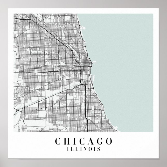 Chicago Illinois Blue Vatten Street Karta Poster (Framsidan)