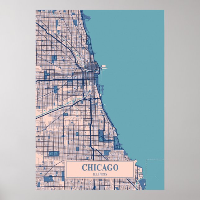 Chicago - Illinois Breezy City Karta Poster (Framsidan)