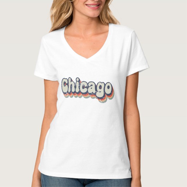 Chicago Illinois Chrome City Classic Art T Shirt (Framsida)