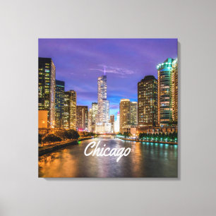 Chicago Illinois City At Night Canvastryck