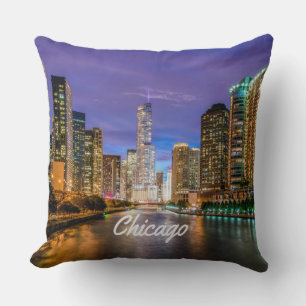 Chicago Illinois City At Night Kudde