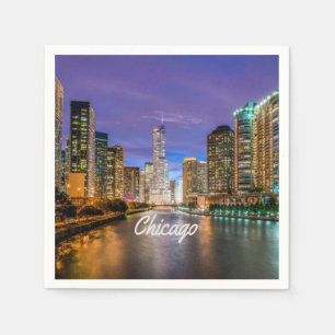 Chicago Illinois City i natt Pappersservett