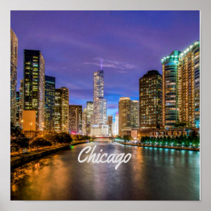 Chicago Illinois City i natt Poster