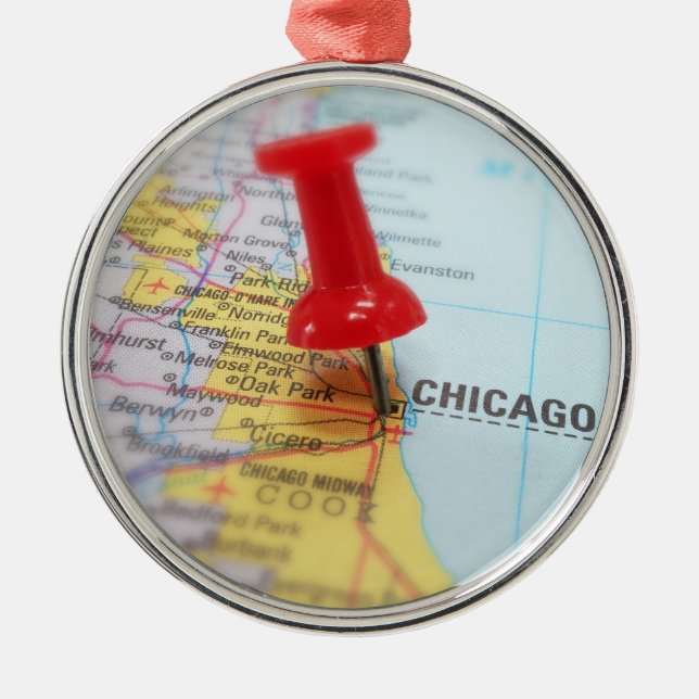 Chicago Illinois City Karta Pin Julgransprydnad Metall (Framsidan)