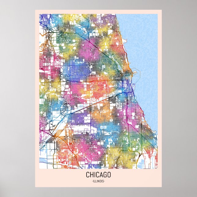 Chicago Illinois City Karta Poster (Framsidan)