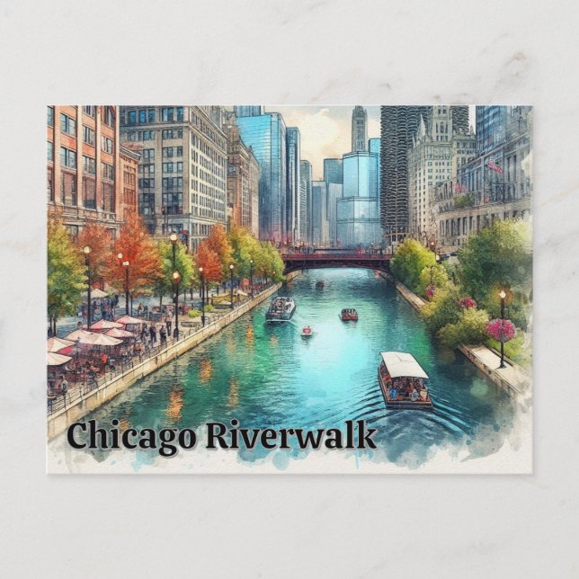 Chicago Illinois City River Postcard Vykort (Framsida)