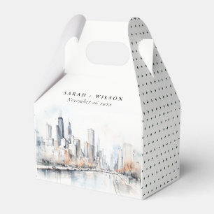 Chicago, Illinois City Scape Watercolor Bröllop Presentaskar