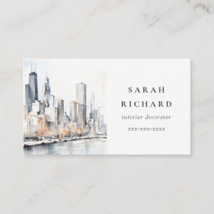 Chicago, Illinois City Scape Watercolor Travel Visitkort