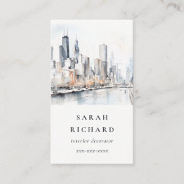 Chicago, Illinois City Scape Watercolor Travel Visitkort