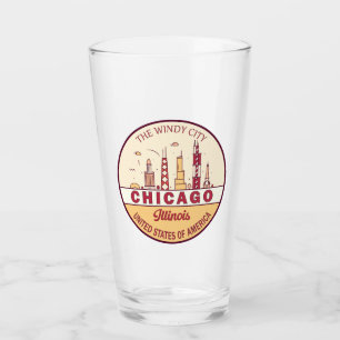 Chicago Illinois City Skyline Emblem Glaskopp