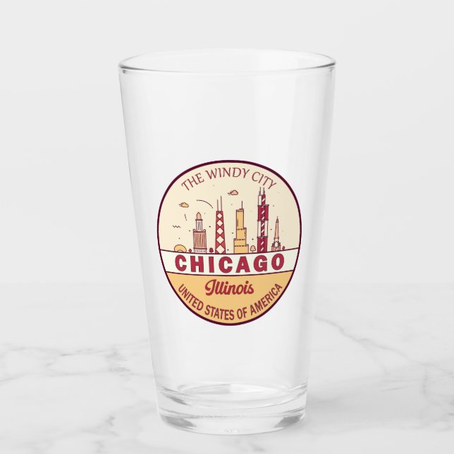 Chicago Illinois City Skyline Emblem Glaskopp (Framsida)