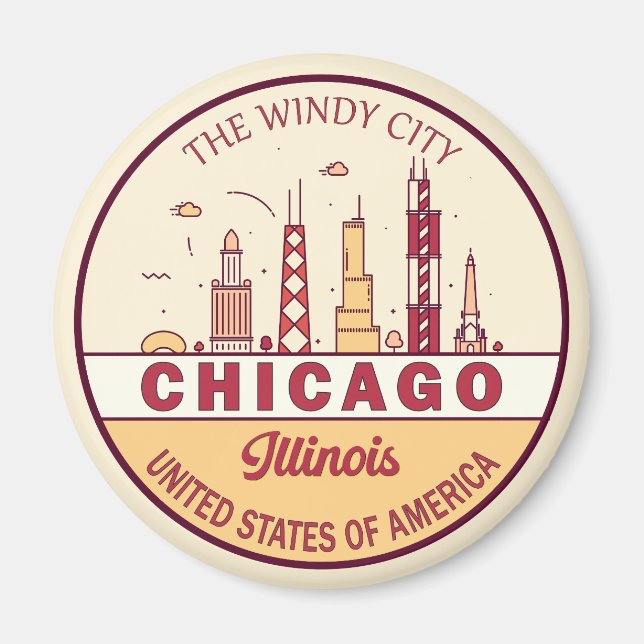 Chicago Illinois City Skyline Emblem Magnet (Framsidan)
